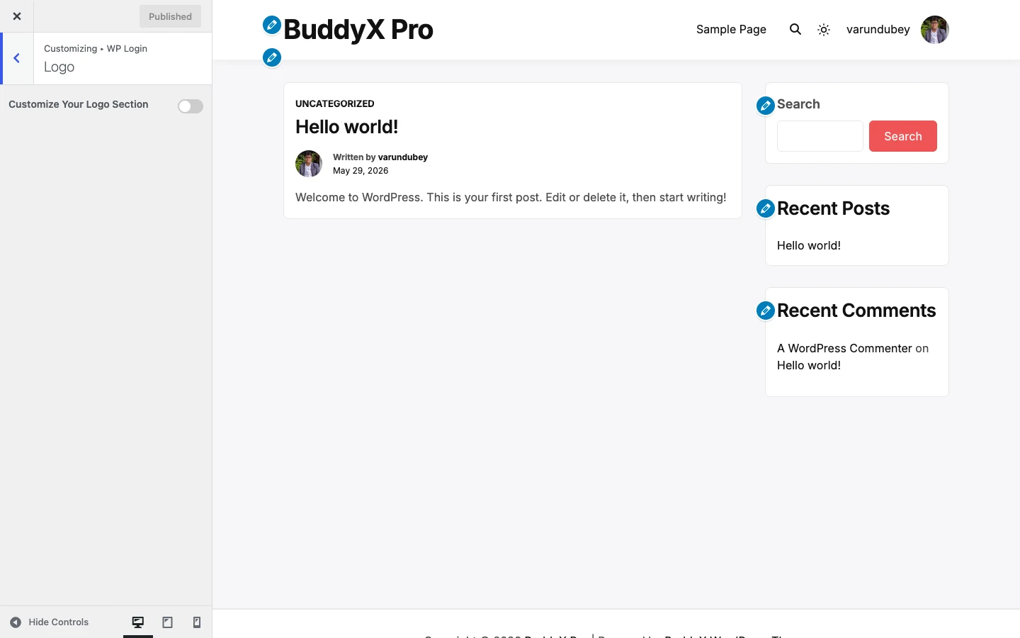 WP Login logo controls