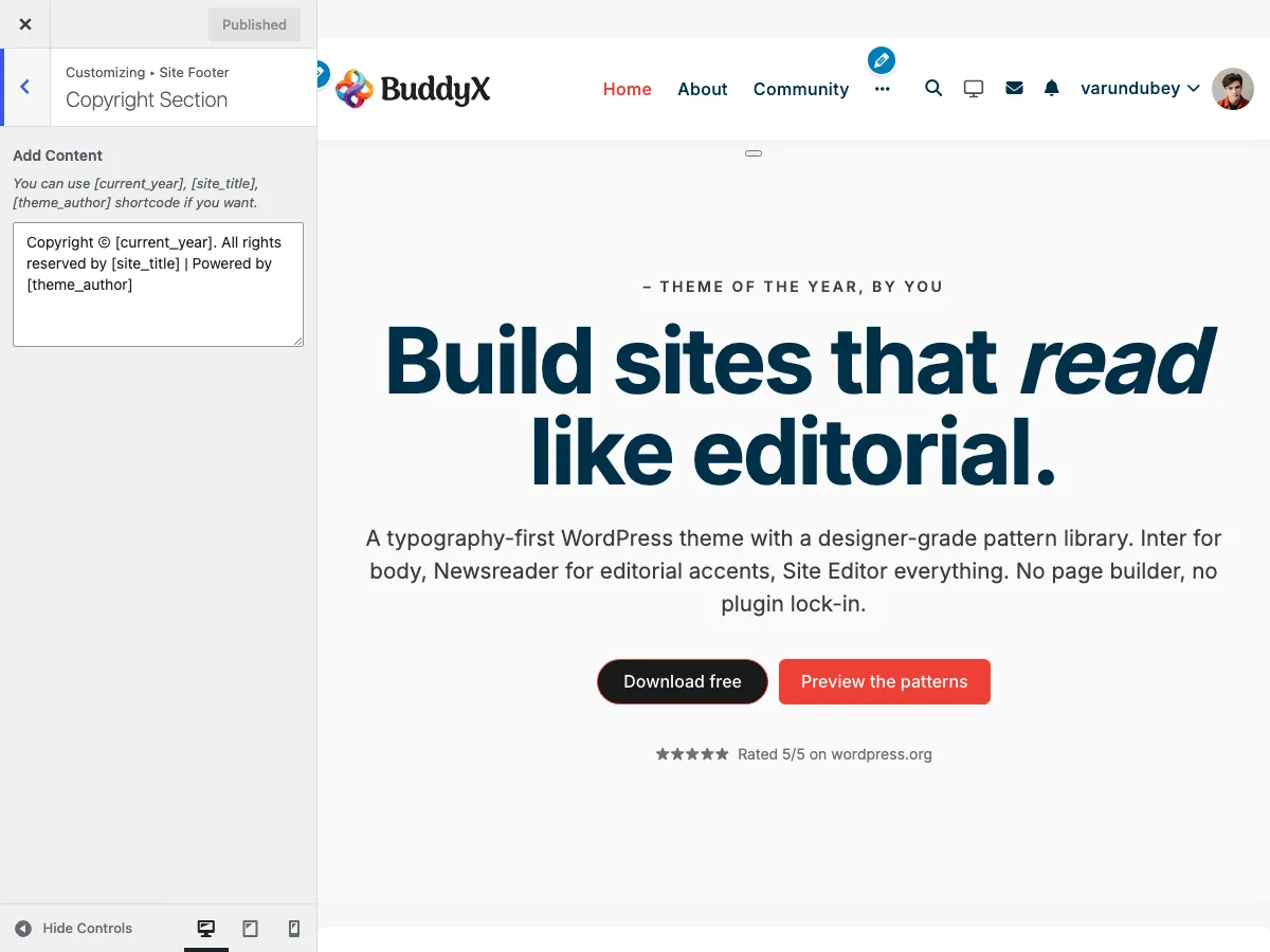 Footer Copyright Settings