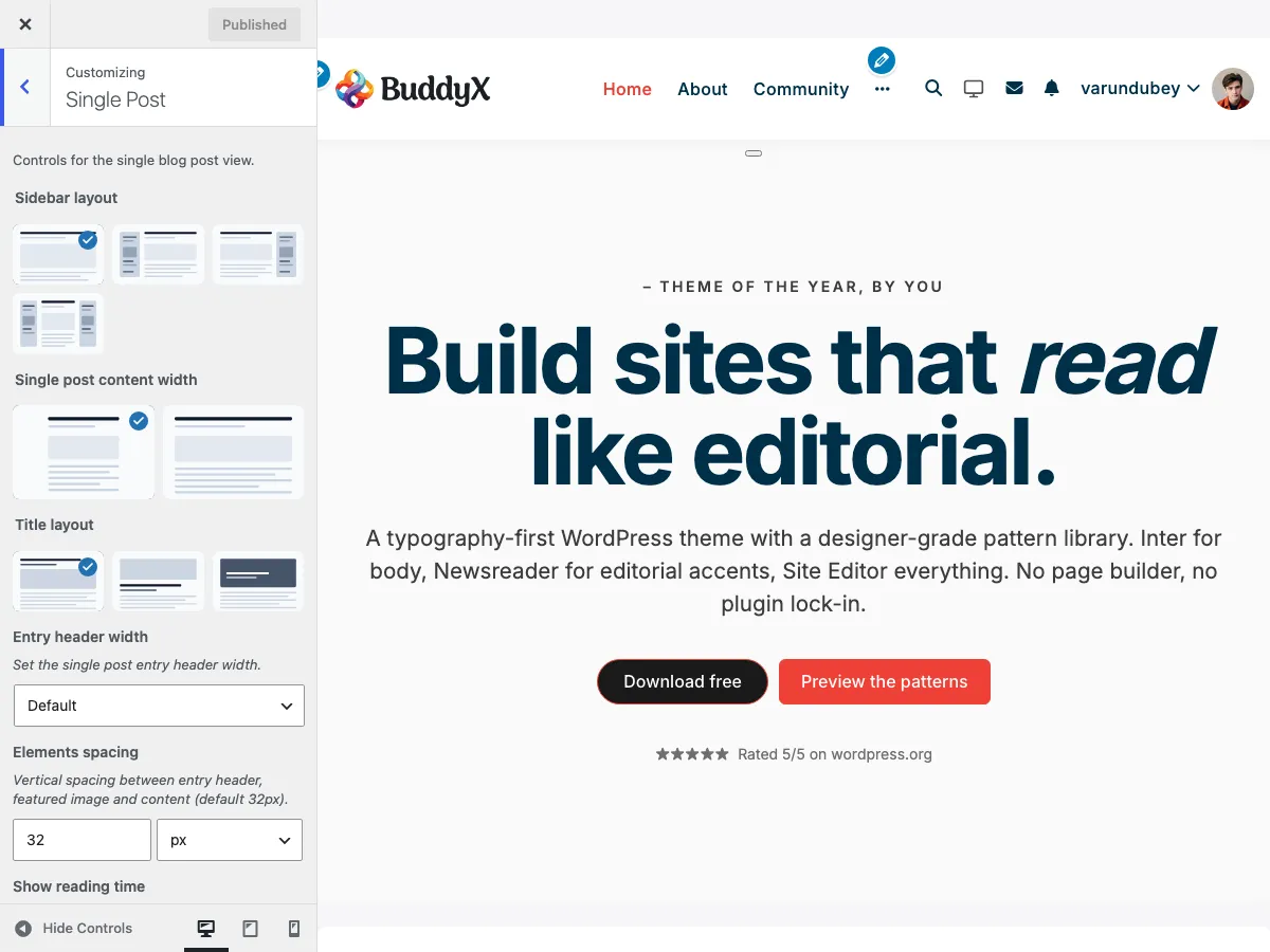 Single Blog Layout Settings