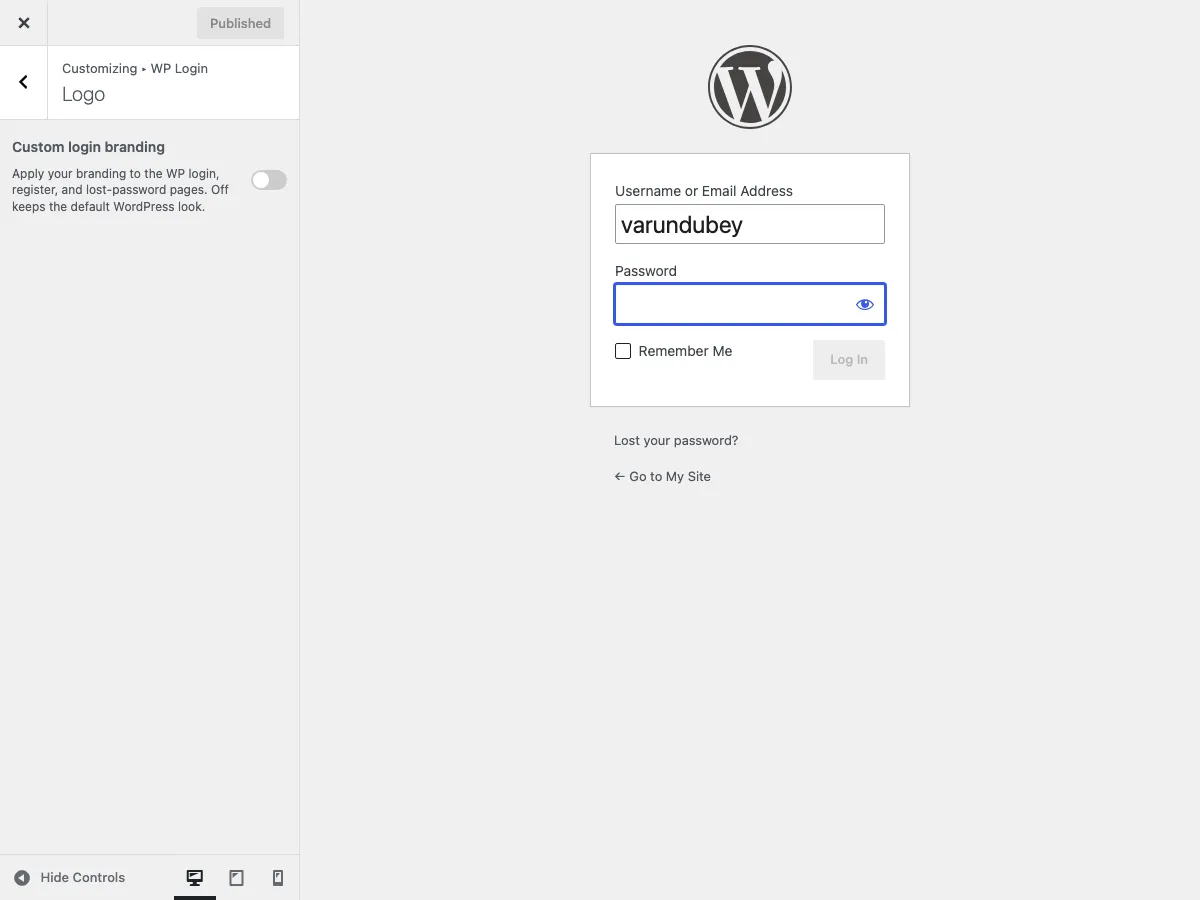 WP Login Logo section