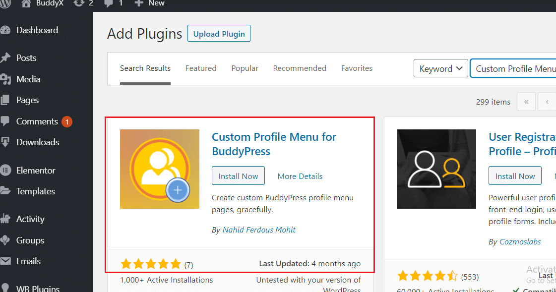 BP Custom Profile Menu Plugin Installation