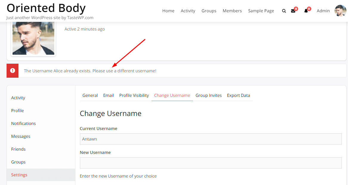 BuddyPress Username Changer Pugin
