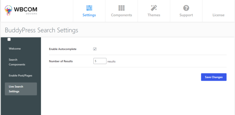 Live Search Settings