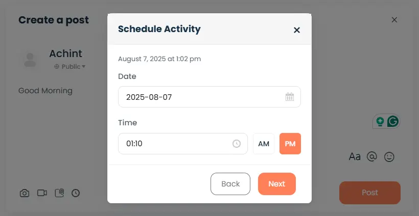 Set the Time and Activity Type