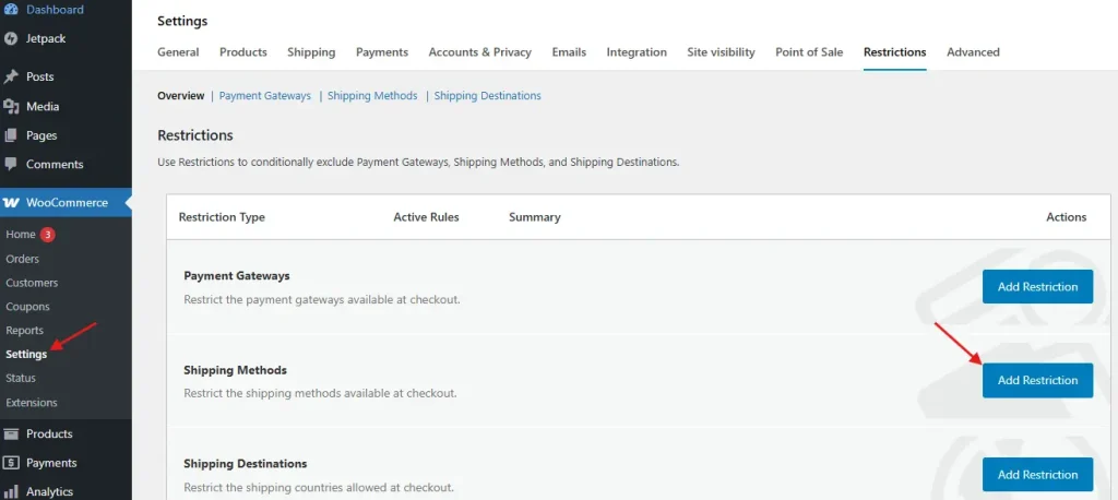 Navigate to the Restrictions Panel