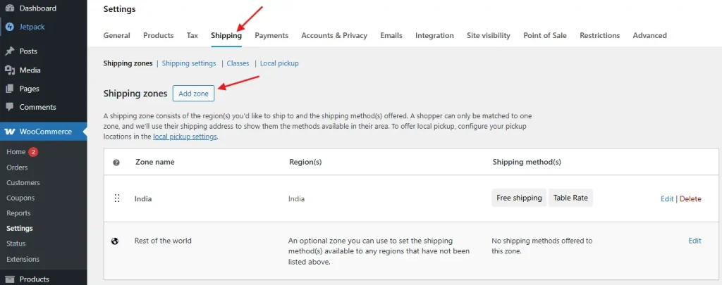 Access the Shipping Settings