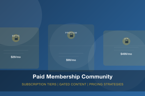 Paid membership community subscription tiers visualization showing Basic, Premium, and VIP membership levels with pricing