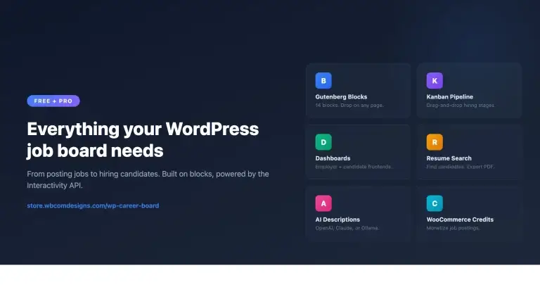 WP Career Board integrates natively with BuddyX Pro - job board, dashboards, resume search