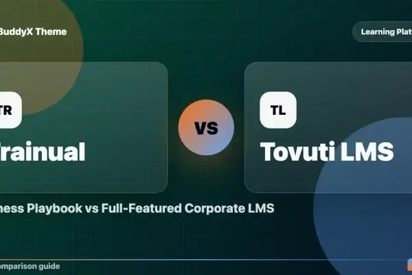 Trainual vs Tovuti LMS: Business Playbook vs Full-Featured Corporate LMS comparison graphic