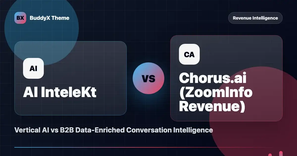 AI InteleKt vs Chorus.ai (ZoomInfo Revenue): Vertical AI vs B2B Data-Enriched Conversation Intelligence comparison graphic
