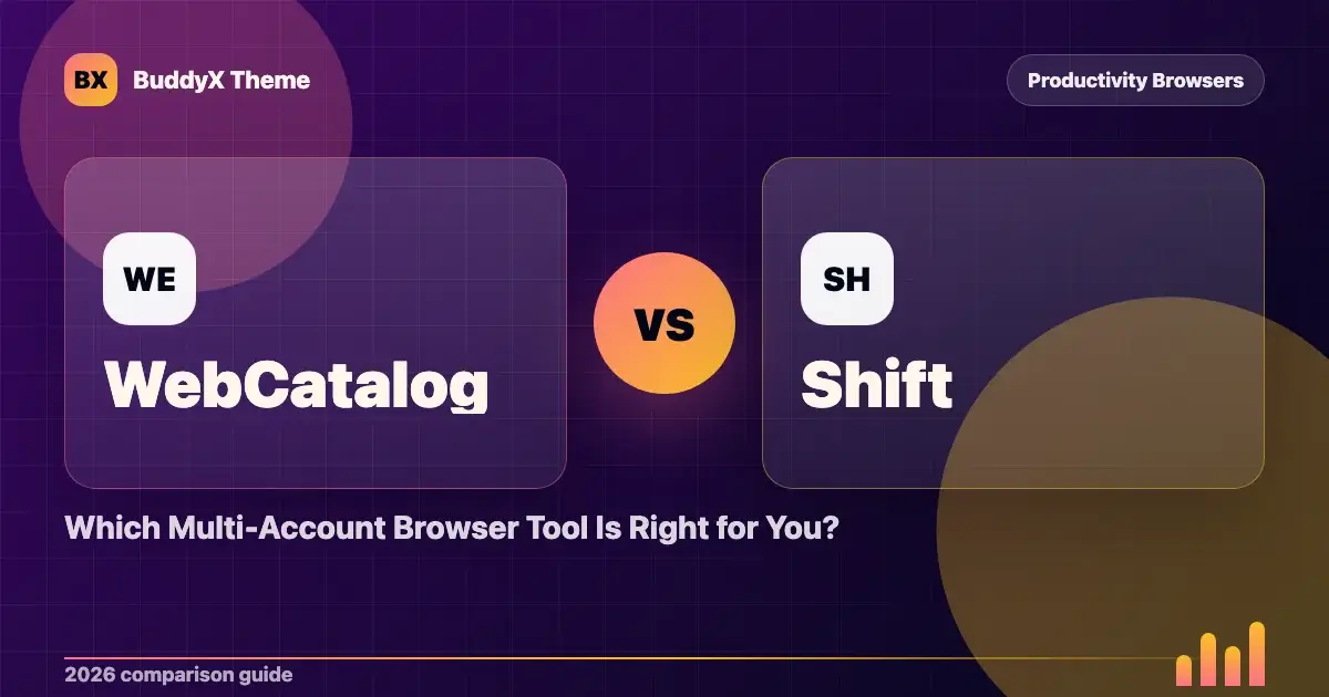 WebCatalog vs Shift: Which Multi-Account Browser Tool Is Right for You? comparison graphic