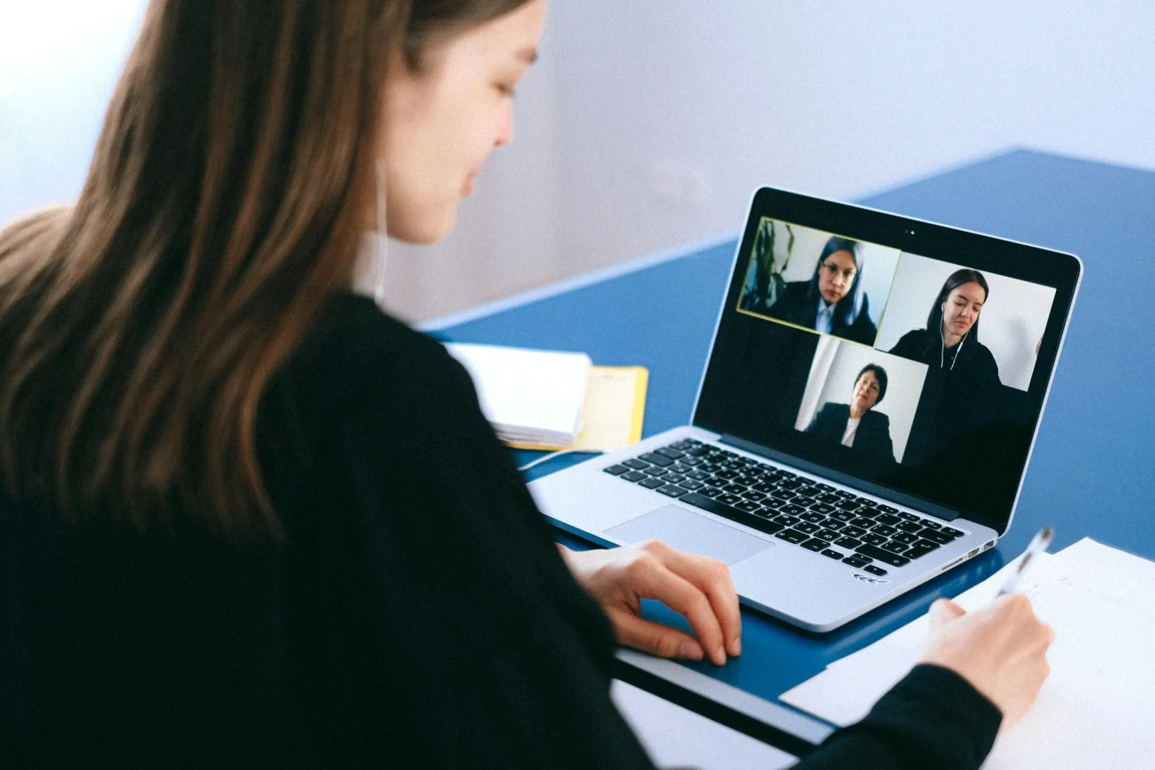 Remote employee participating in online training session
