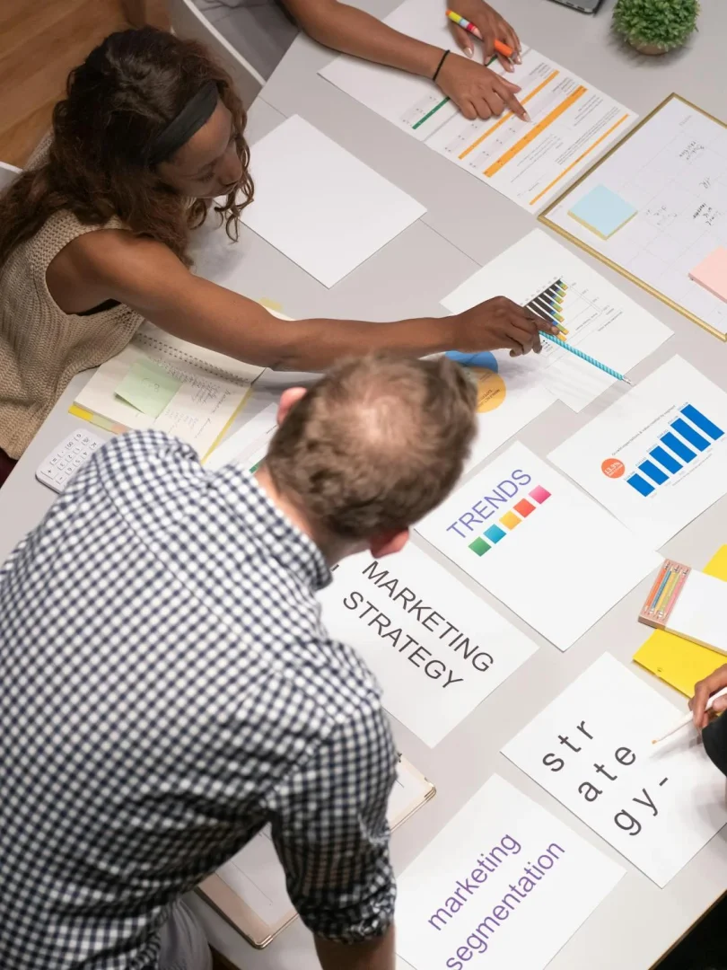 Marketing team analyzing lead tracking data on dashboard