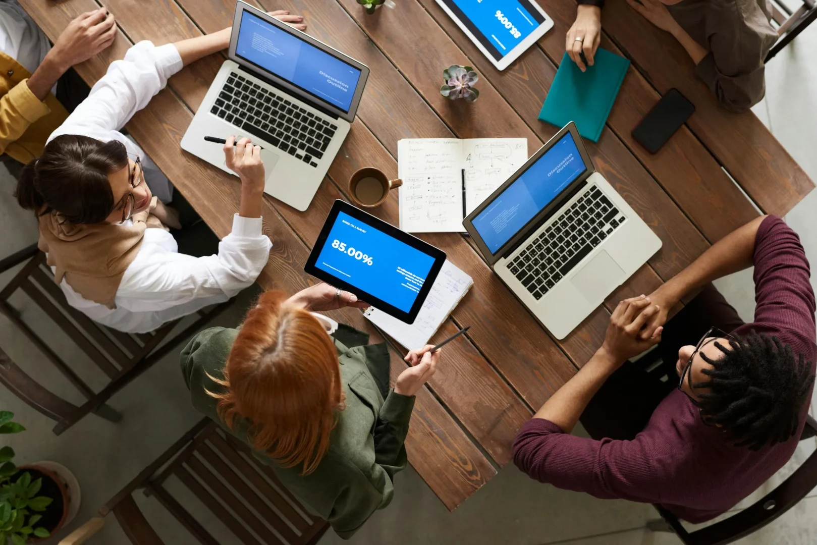 Business team using unified productivity platform for collaboration