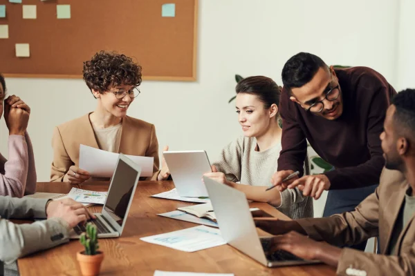 Business team reviewing video content on professional hosting platform
