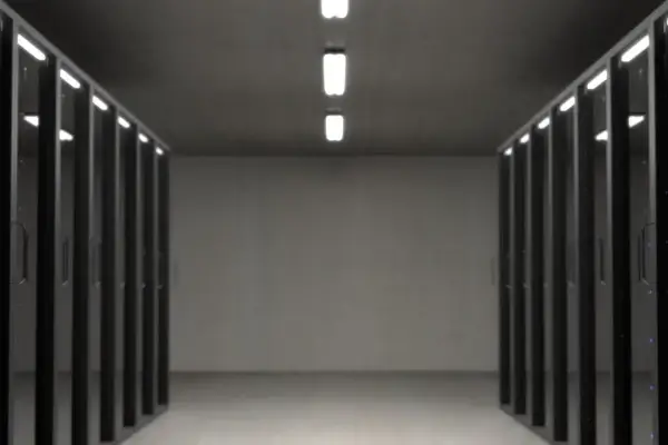 Network administrator working with server infrastructure in a data center