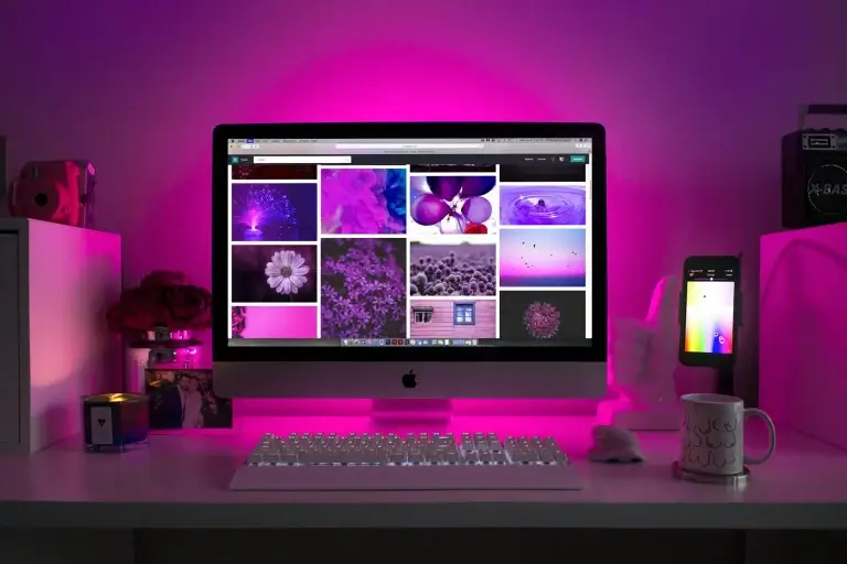 Photographer reviewing optimized images on a high-resolution display