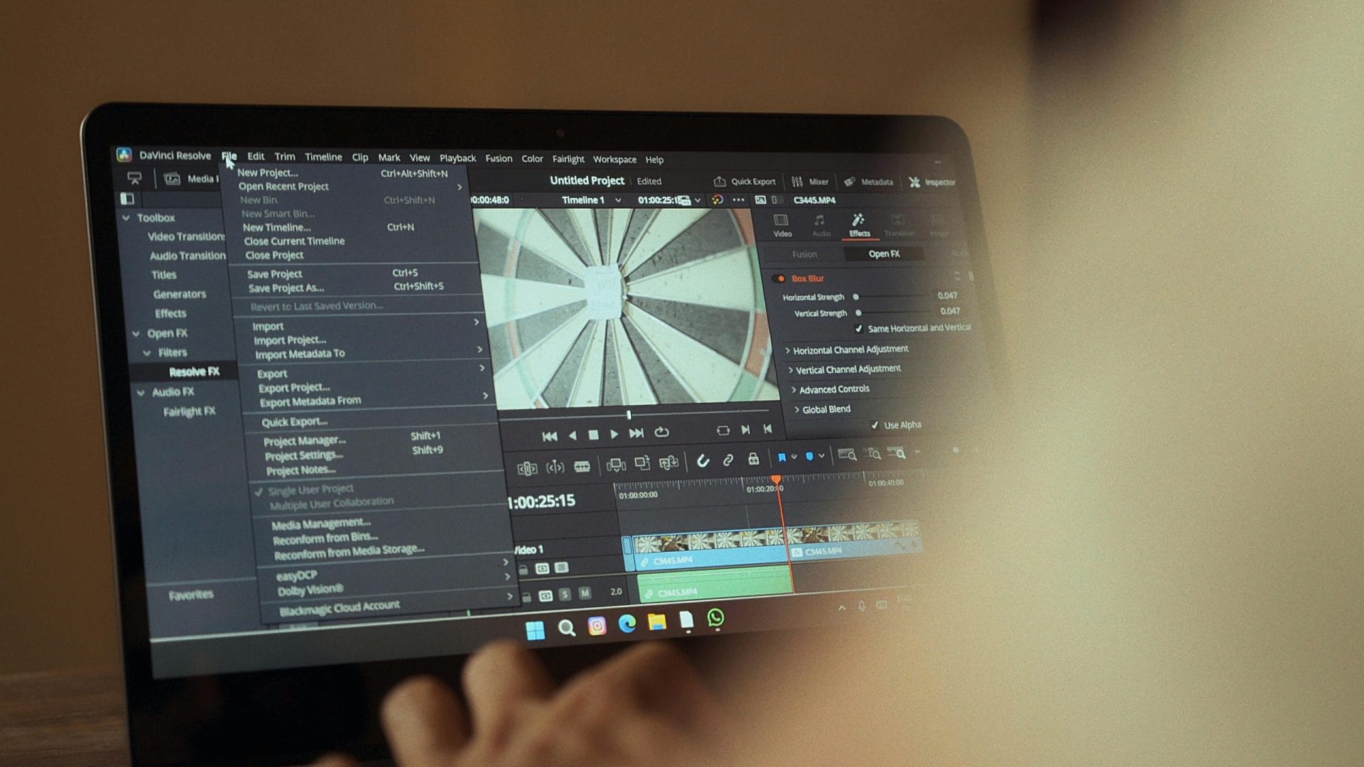 AI video editing software interface on a laptop for cinematic storytelling