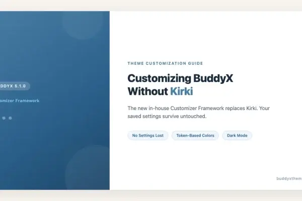 BuddyX 5.1.0 Customizer Framework replacing Kirki - card-style featured image