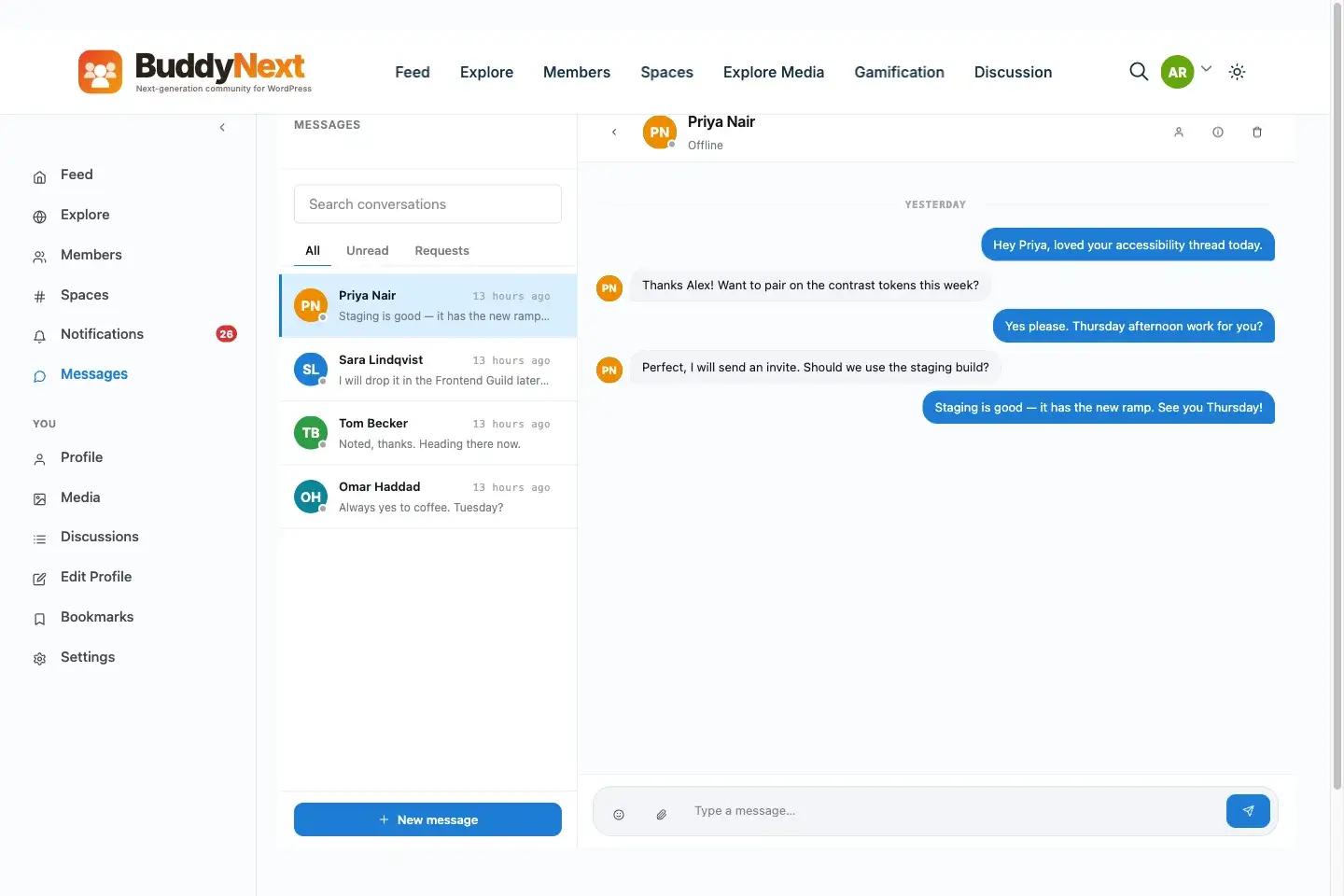 Private messaging in a members-only community, powered by WPMediaVerse