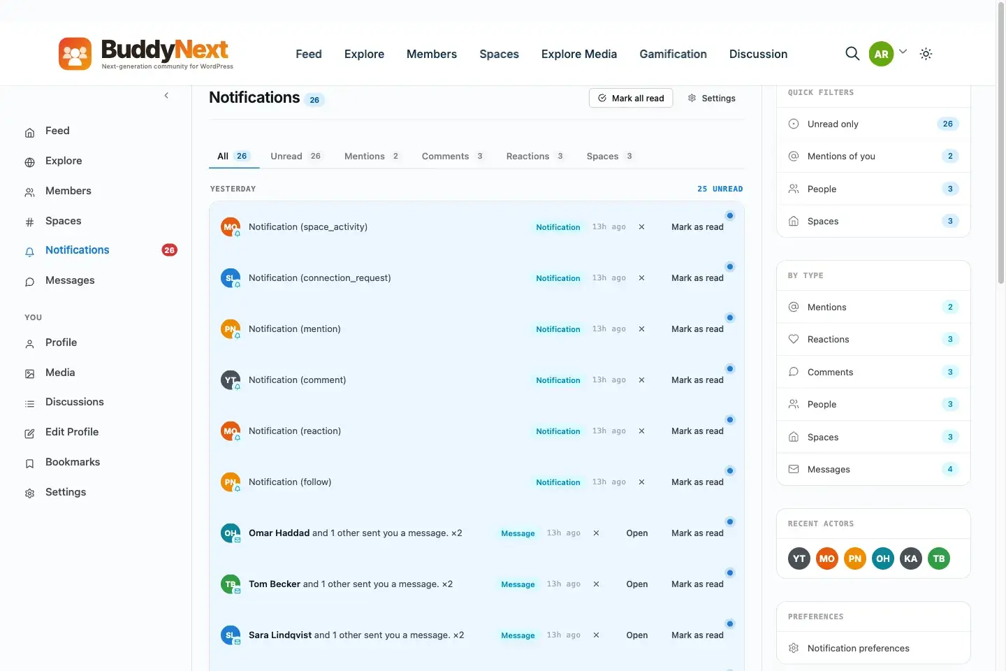 BuddyNext notification and moderation alert system