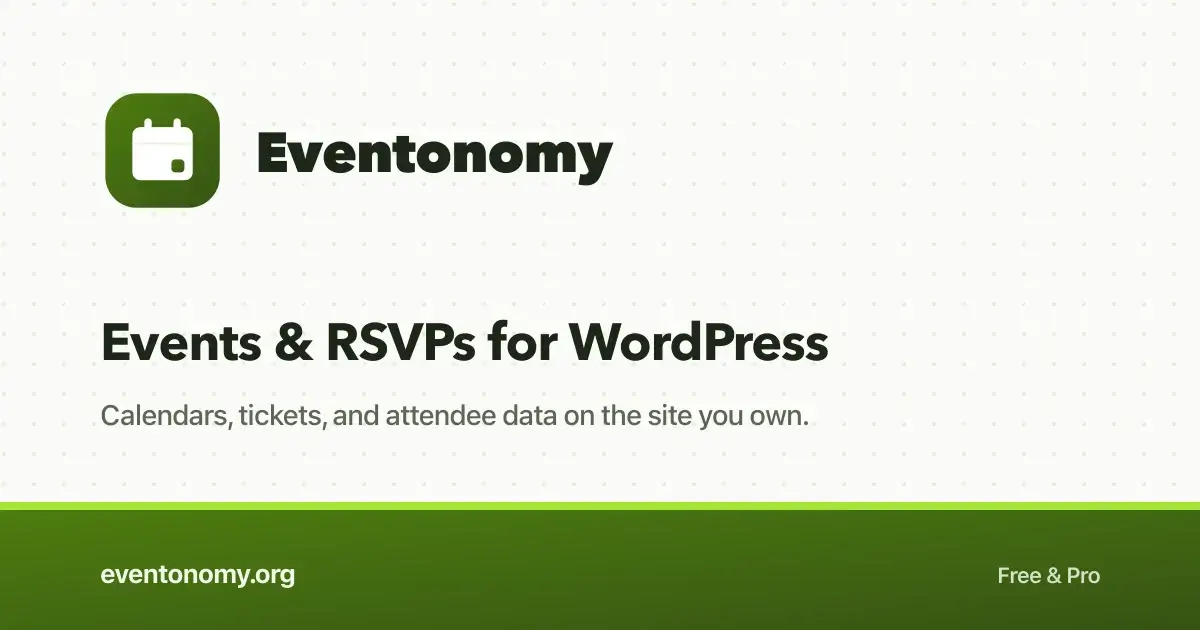 Eventonomy calendar block showing a recurring monthly WordPress community event across multiple months