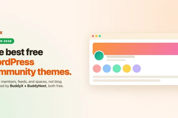 Best free WordPress community themes 2026, led by the free BuddyX theme with BuddyNext