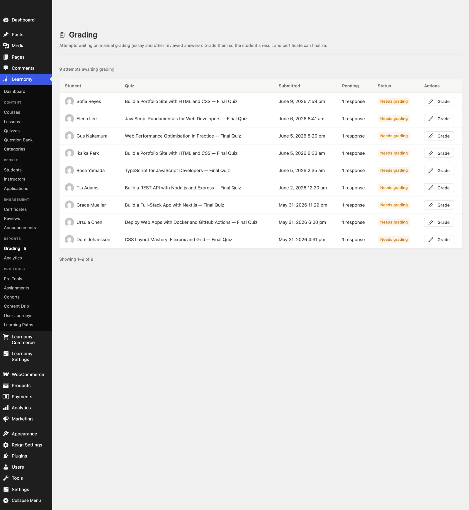 Learnomy B2B space detail showing seat packs and member statistics