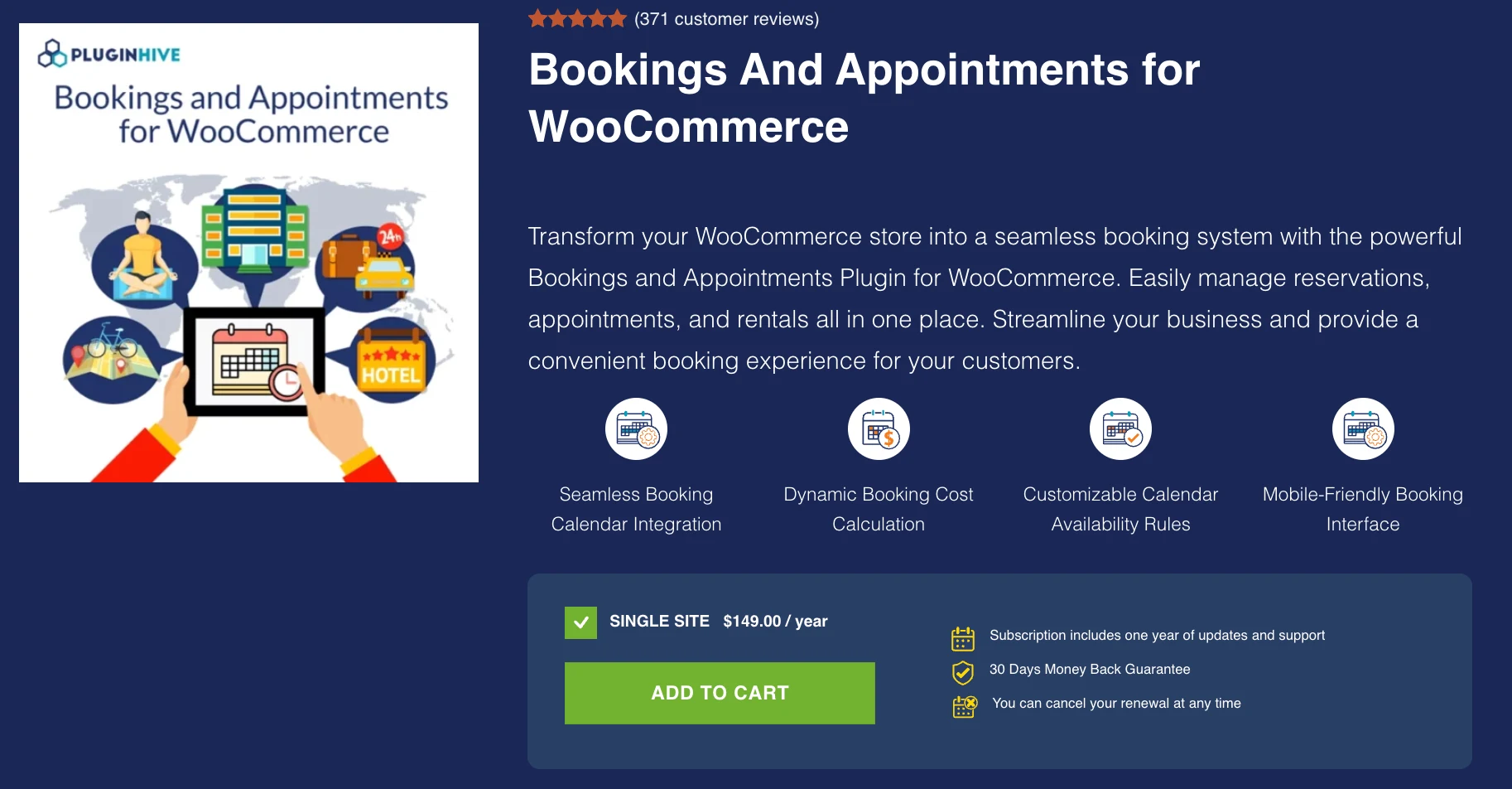 Bookings and Appointments for WooCommerce by PluginHive - premium WordPress booking plugin product page