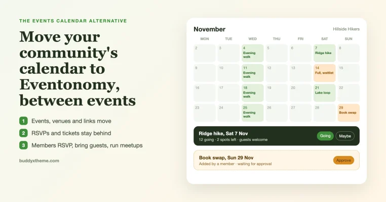 Replace The Events Calendar on Your Community Site with Eventonomy (BuddyX + BuddyNext)